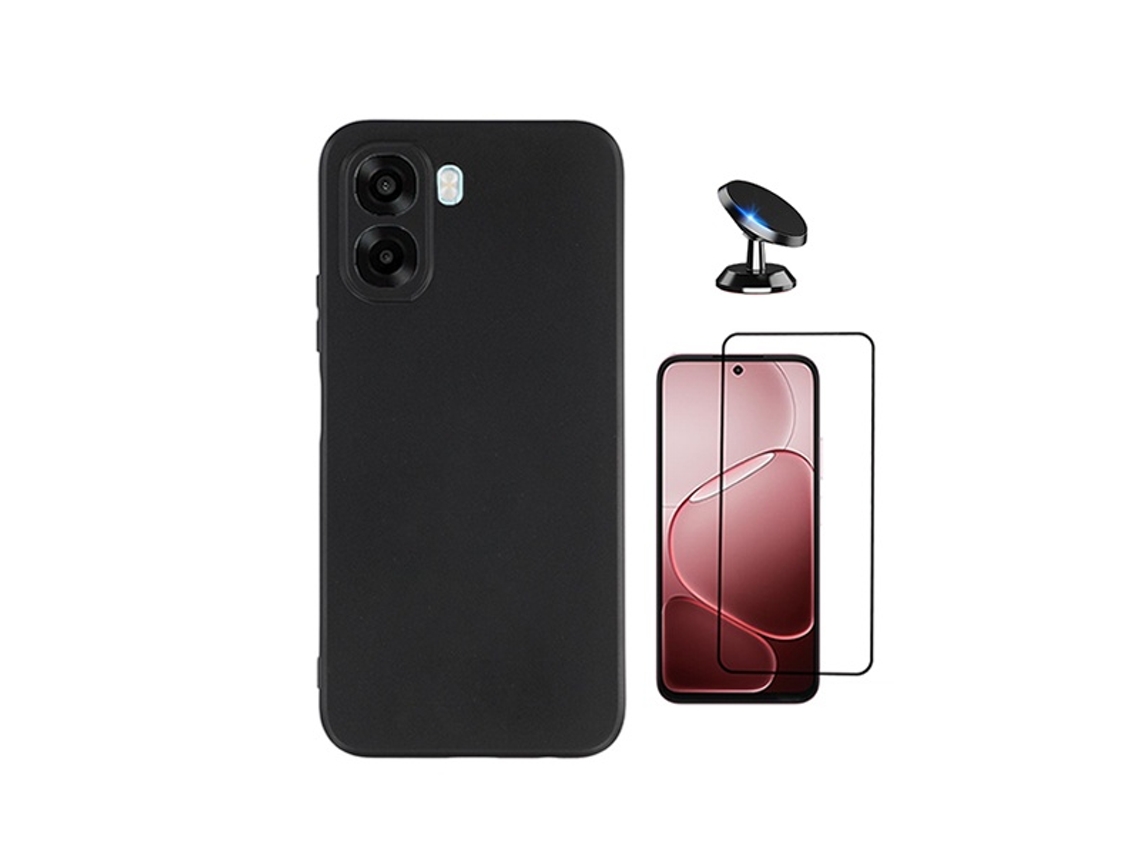 Kit Vidro Temperado Capa Silicone Líquido Suporte Magnético Phonecare Para Oppo A6x - Preto