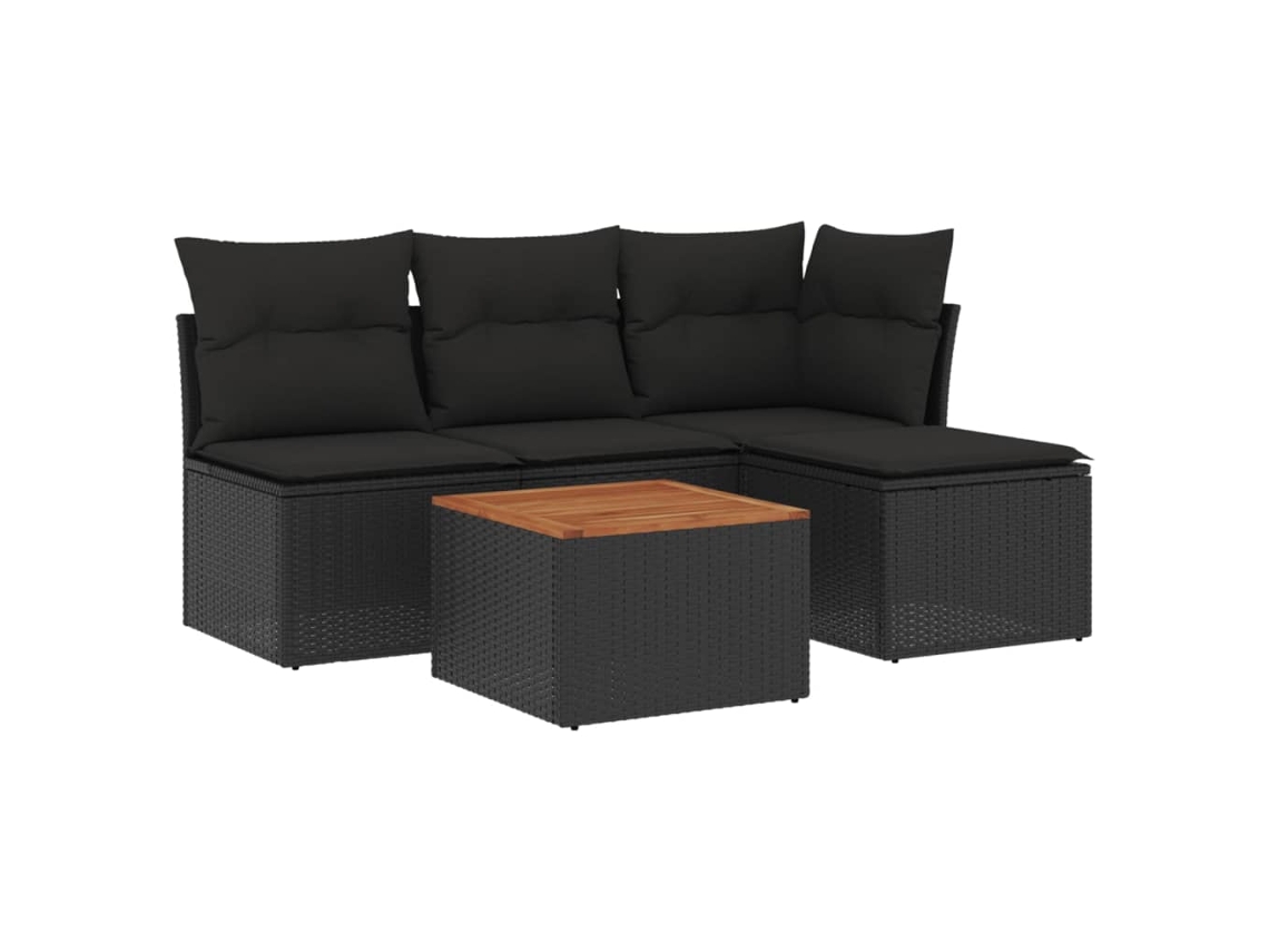 Maison Exclusive - Set De Muebles De Jardín 5 Pzas Y Cojines Ratán Sintético Negro