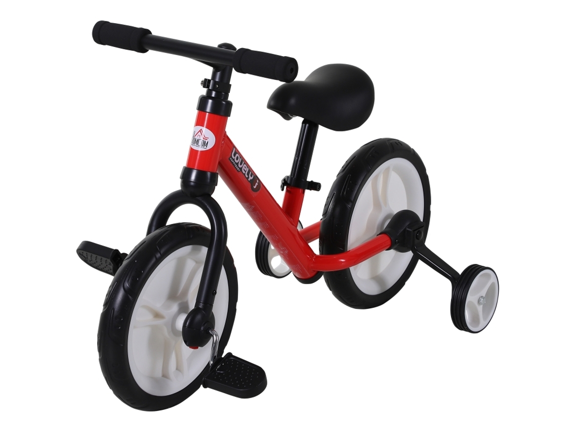 Bicicleta De Equilibrio 2 En 1 Con Ruedines, Pedales Y Asiento Ajustable, Apta Para Niños De 2 A 5 Años, Color Rojo, 85 X 36 X 54 Cm.