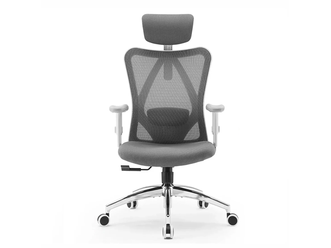 SIHOO M18: Silla ergonómica con soporte de 4 puntos, malla, ajustes de cabeza/lumbar (150kg). Cert. BIFMA. Gris.