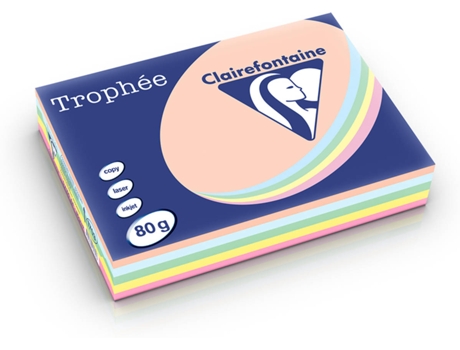 Papel CLAIREFONTAINE Copia, láser y chorro de tinta Trophée A4 80 gsm Colores pastel (500 Hojas - Multicolor)