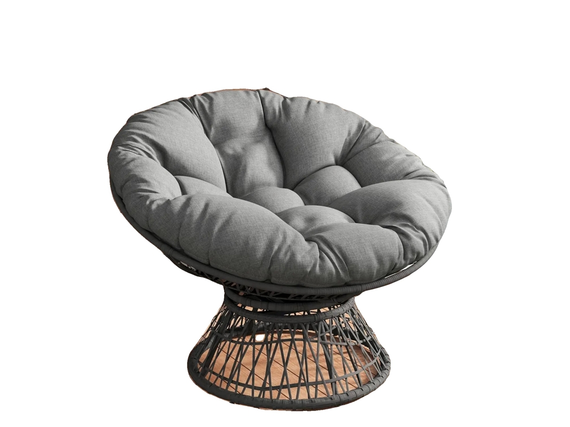 Silla Papasan, estructura de acero resistente, cojín cómodo, gris.