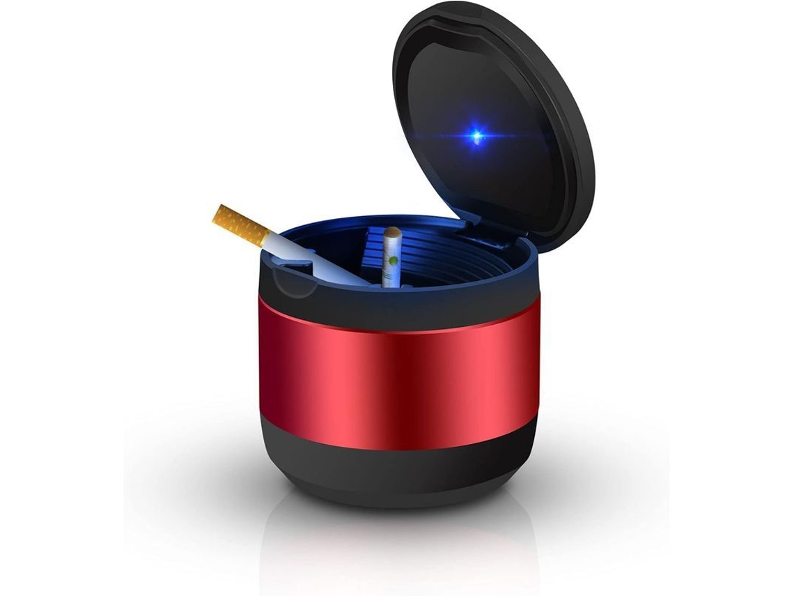 Cenicero Portátil Con Luz Led Azul Y Tapa, Anti-humo Para Coche Hogar Oficina, Material Inoxidable Rojo