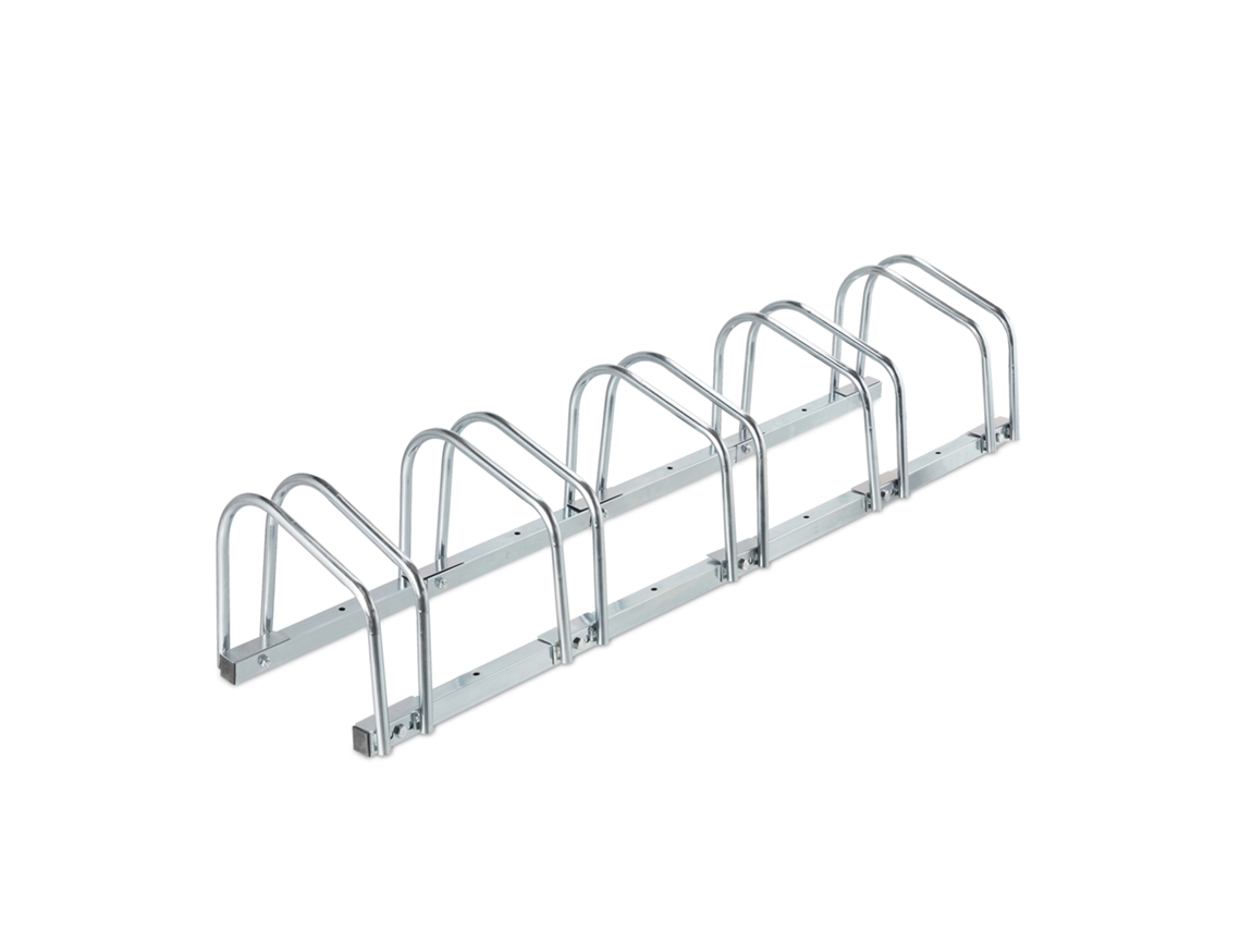 Relaxdays Suporte De Chão Para 5 Bicicletas, Largura Do Pneu Até 60 Mm, Metal, Garagem, Parque De Bicicletas, Prateado