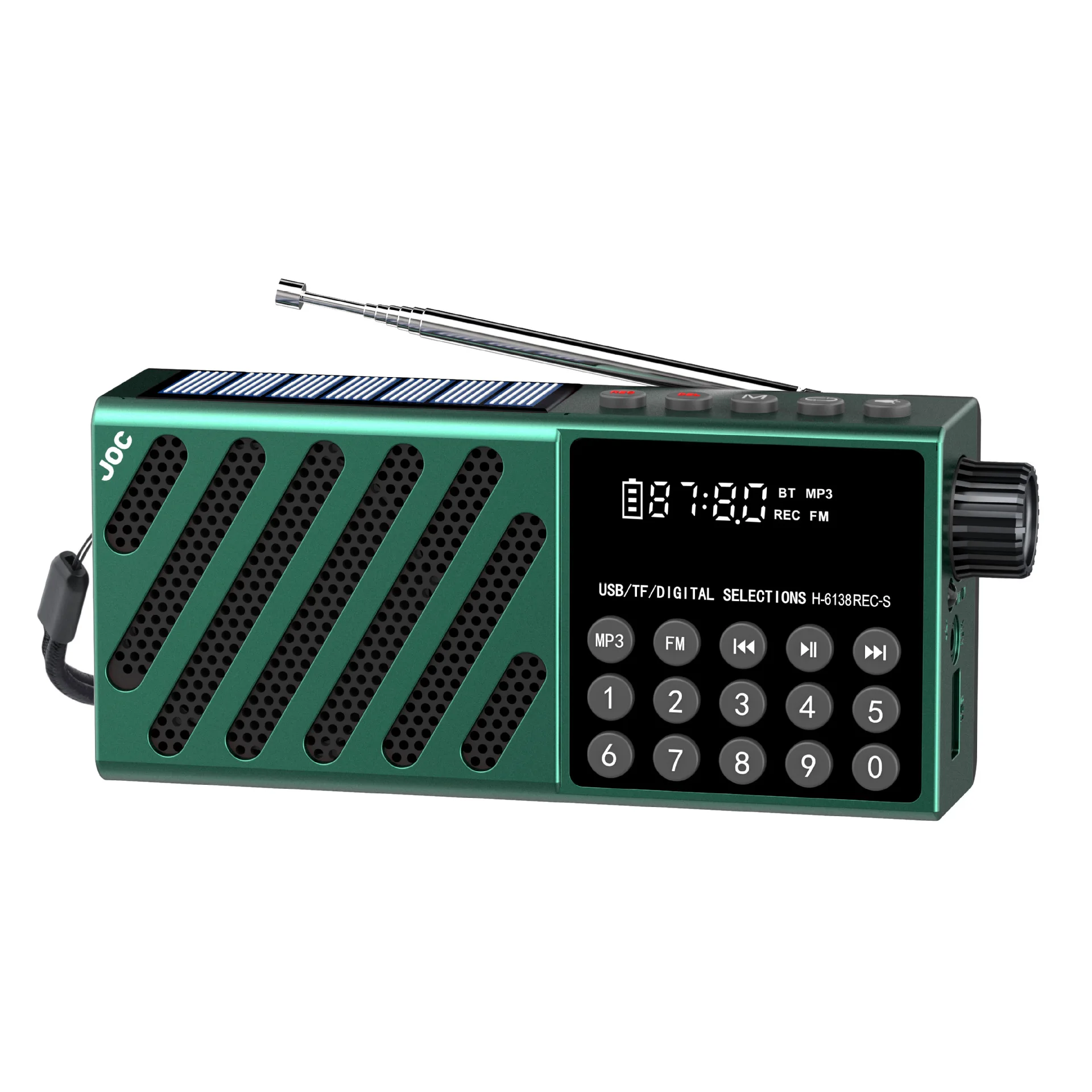 Mini Radio Fm (verde) - Linterna Led - Energía Solar - Pantalla Hd - Altavoz Bluetooth - Admite Grabación - Tarjeta Tf - Usb
