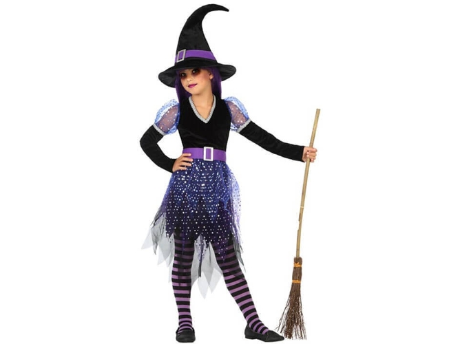 Disfraz de Niña DISFRAZZES Bruja Negro Y Morado (Talla: 7 a 9 años)