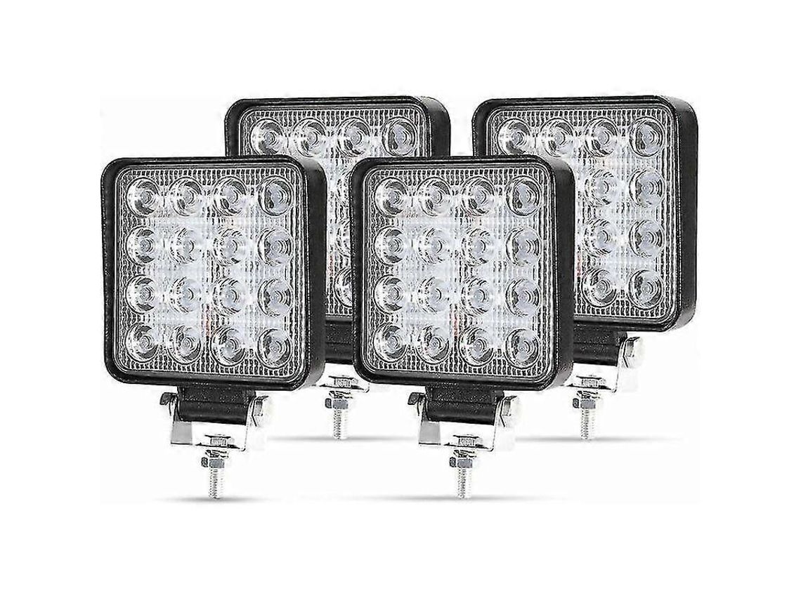 Luz De Trabajo Led 48w Para Coche Camión Tractor Suv Barco 12v-24v Ip67 Foco Cuadrado Luz De Reversa (4 Unidades)