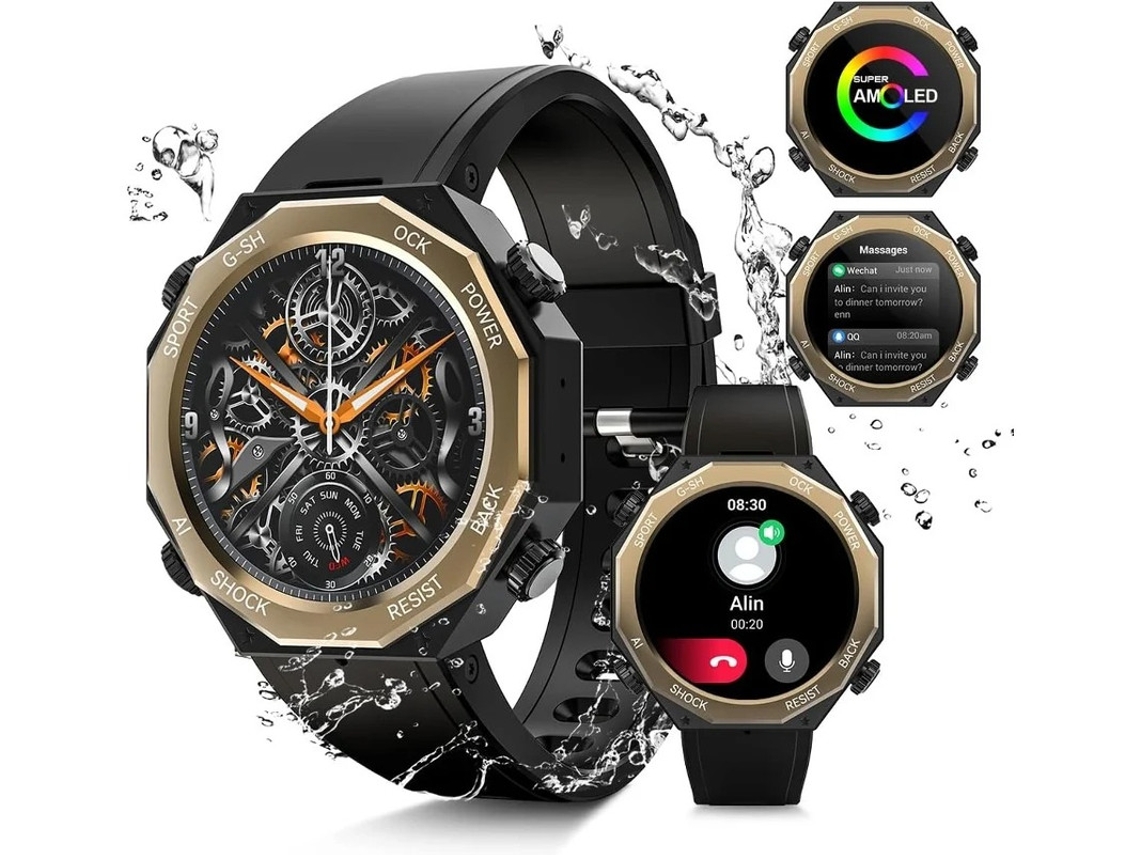 Reloj inteligente para hombre con pantalla AMOLED de 1,45 pulgadas, resistente al agua hasta 100 m, para exteriores, con función de respuesta y llamadas, Yizhood