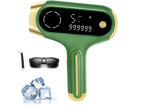 Depiladora Ipl AUJEZON Kfl-813 con sistema de refrigeración por hielo y pantalla LCD verde