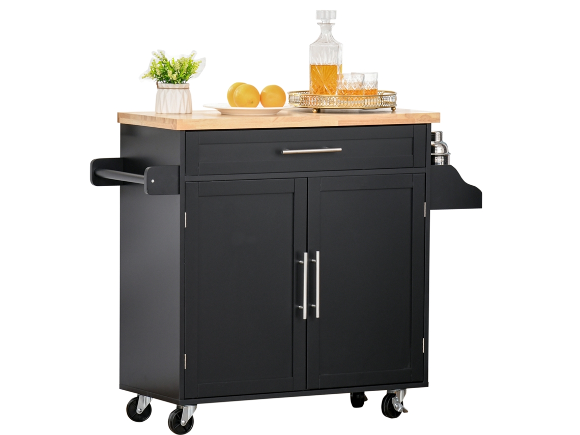 Carrito De Cocina Con Armario Con Puertas Y Estante Interior Ajustable Cajón Barra Y Especiero Móvil Aparador Auxiliar Con Ruedas Para Comedor