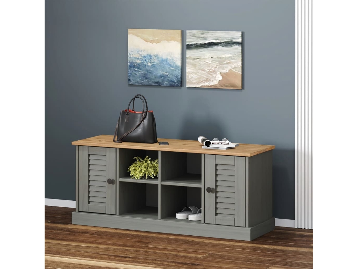 Zapatero Organizador Vigo en Madera Maciza de Pino Gris de 106X35X40 Cm