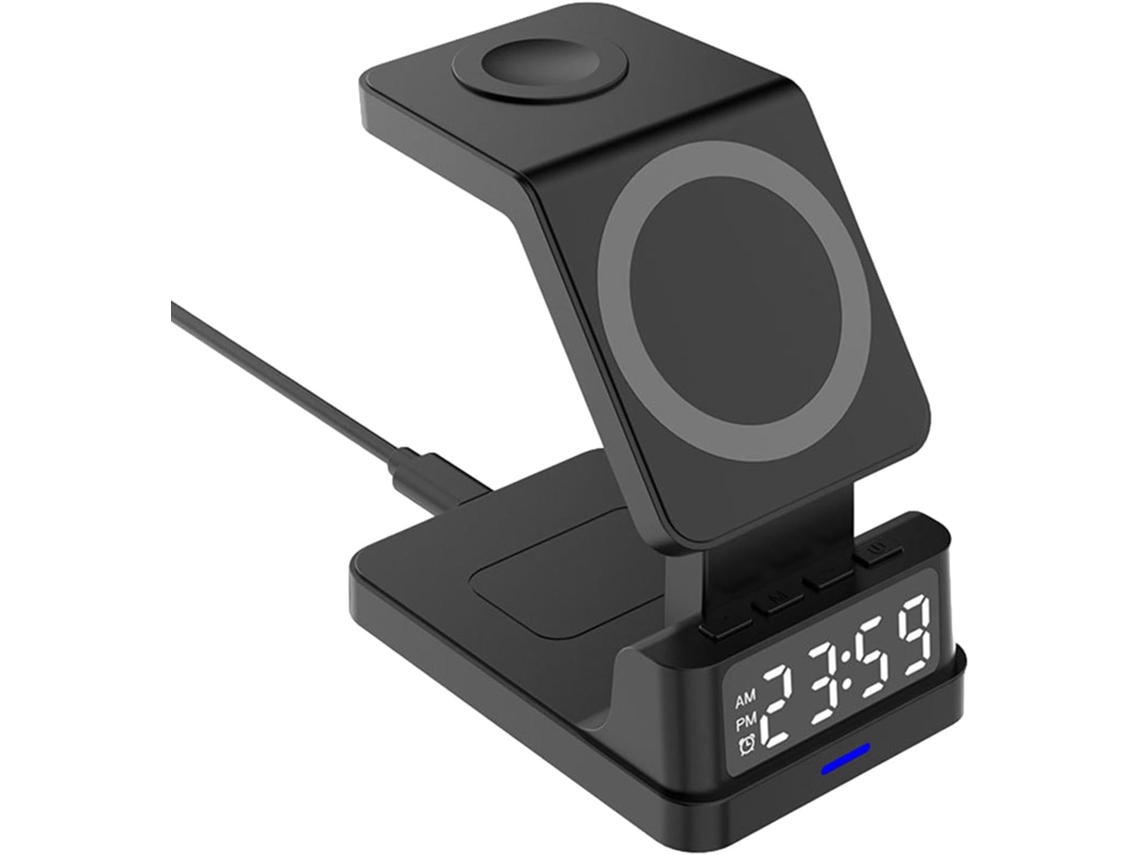 Reloj Despertador Inteligente 4 En 1 Con Cable Y Base De Carga.