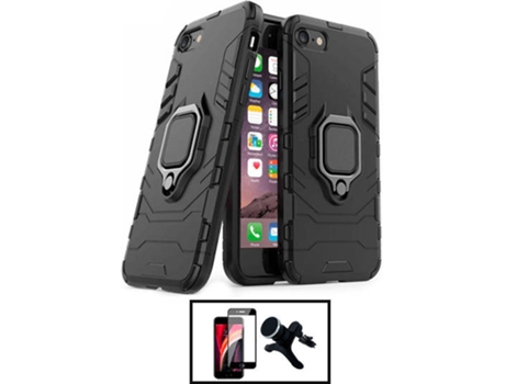 Kit Carcasa Militar Magnética + Protector de Pantalla + Soporte Magnético iPhone SE 2022 G4M Negro