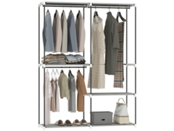 Guarda Roupa Aberto Tecido 4 Prateleiras 3 Varões Metal Cinza Claro 142x43x185