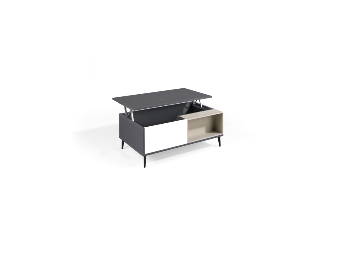 Mesa de centro elevable LEA acabada en antracita, blanco polar y visón Patas metálicas negras 100x MOMMA HOME