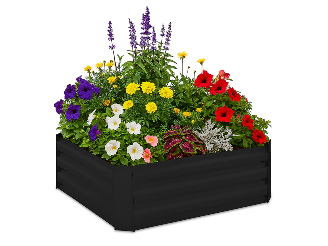 Relaxdays Huerto Urbano, Metal Galvanizado, Jardinera Para Cultivar Flores, Plantas Y Verduras, 30x90x90 Cm, Negro