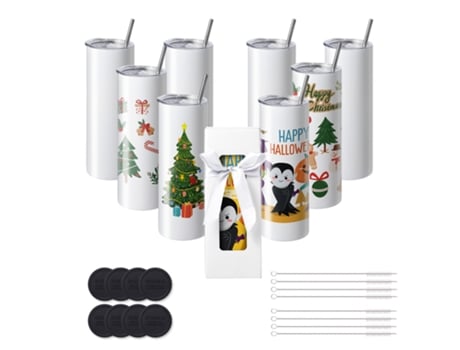 VEVOR Paquete de 8 vasos de sublimación rectos a granel en blanco 20 oz de acero inoxidable blanco