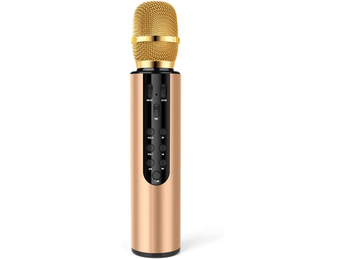 Micrófono Bluetooth Con Altavoz, Todo En Uno Para Karaoke Y Práctica, Color Dorado.