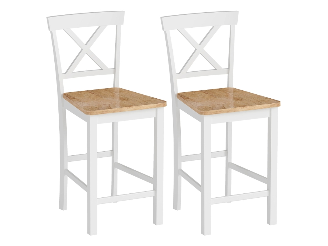 Juego De 2 Taburetes De Bar, Madera De Caucho, Roble Blanco.