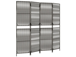 Biombo separador de ambientes, 4 paneles en resina tejida gris y acero Dec030869