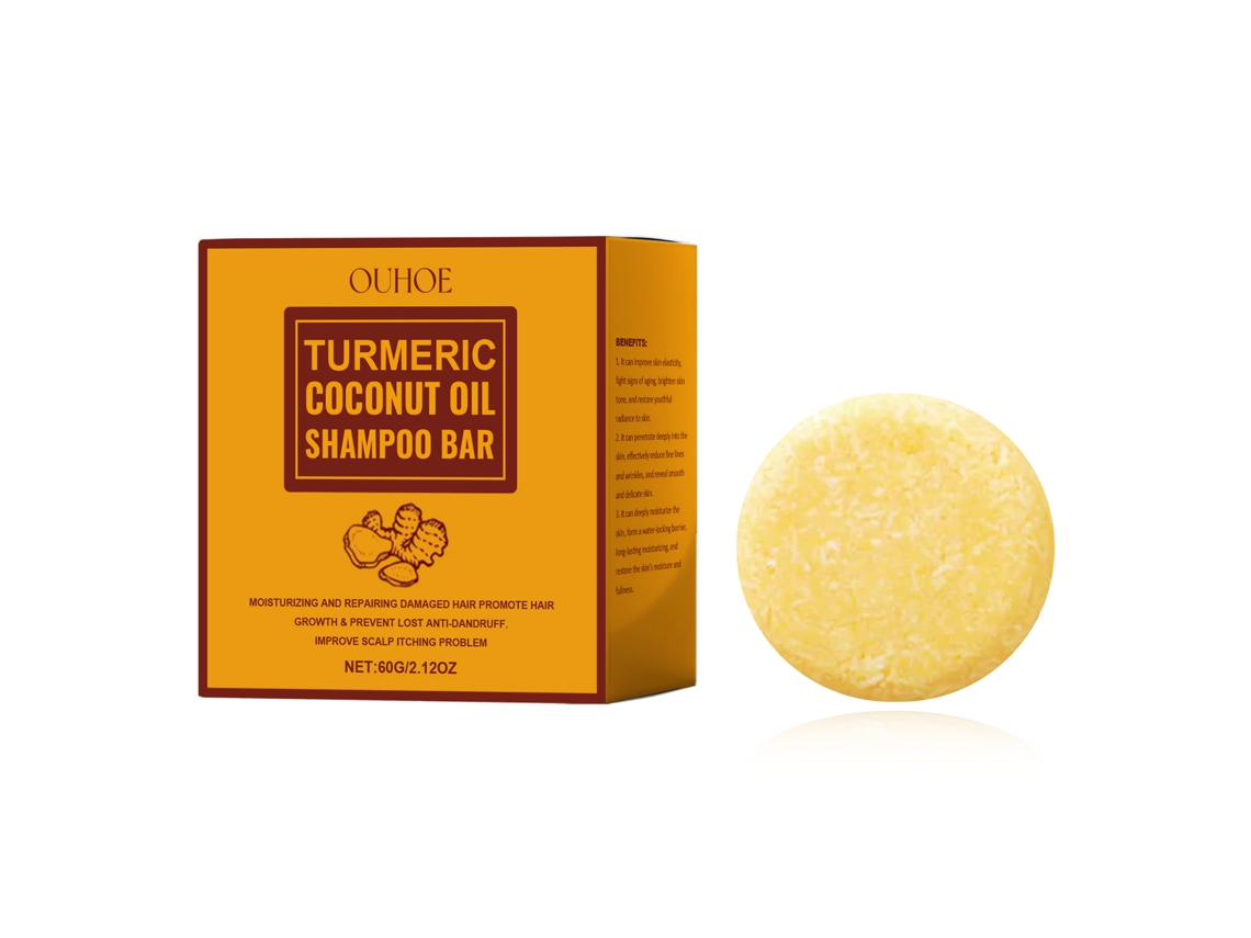 Jabón de cúrcuma Ouhoe para el cuidado, limpieza y nutrición del cabello.