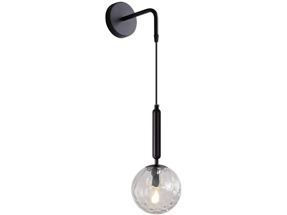 Aplique de pared de pantalla de vidrio colgante moderno E27, lámpara de pared de cabecera minimalista nórdica para dormitorio, sala de estar, pasillo (negro translúcido) UISAVE