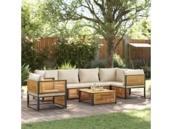 Conjunto de sofá de jardín de 7 piezas con cojines, madera maciza de acacia, DKD Home Decor