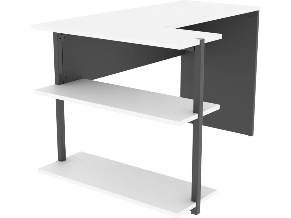 Escritorio con Estantería LEVIRA Sieg II (Blanco y Negro - Melamina - 110x80.8x74 cm)