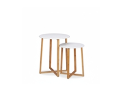 Relaxdays Set De 2 Mesitas Auxiliares, Redondas, 48,5 Y 60,5 Cm De Altura, Diseño Moderno, Mesa Salón, Natural/blanco
