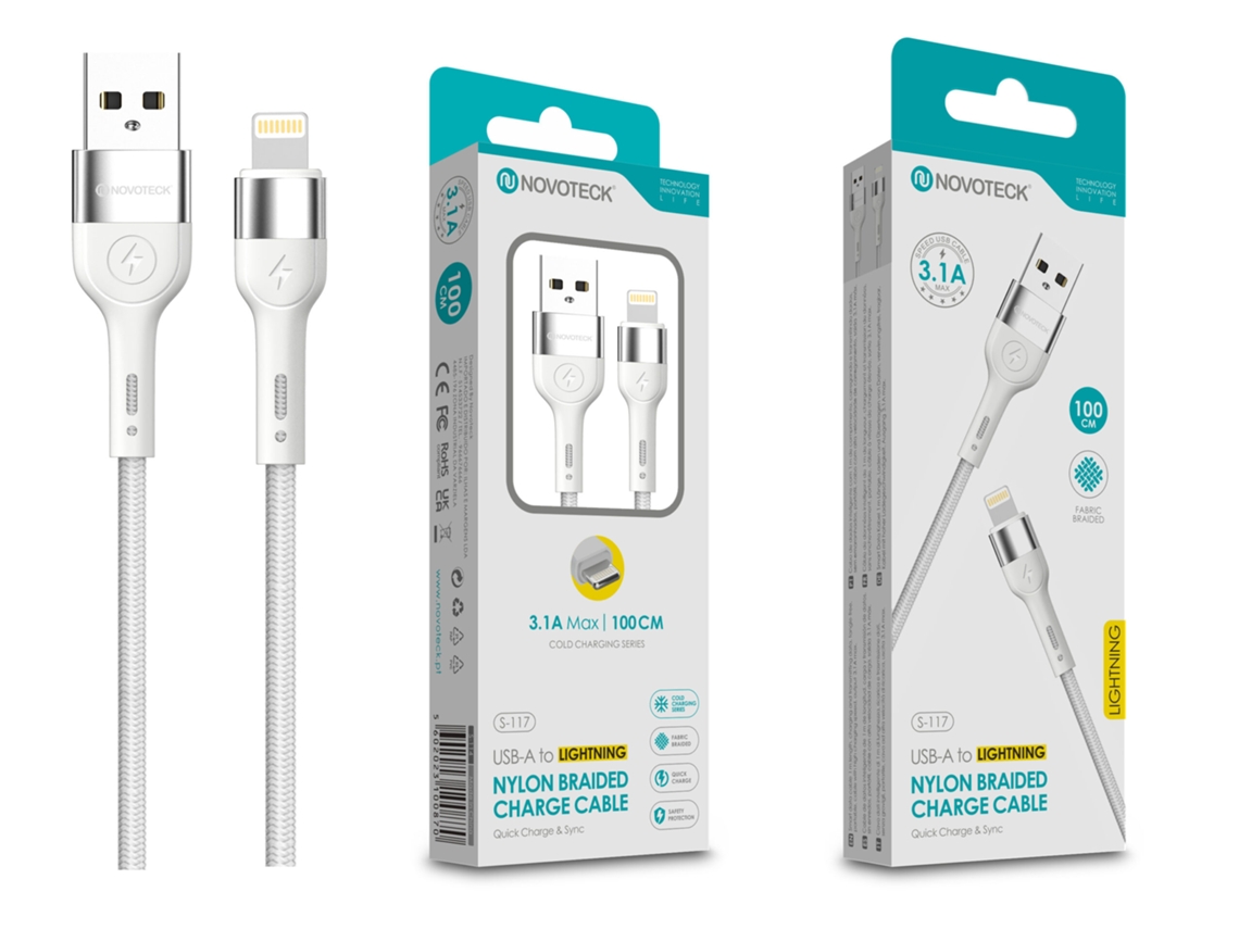 Cable de datos trenzado de nailon de 3,1 A, carga rápida, blanco, conector Lightning USB, 1 m