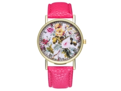 Reloj De Pulsera De Cuarzo Para Mujer Con Correa De Piel Sintética Rosa Y Roja, Estilo Sencillo.
