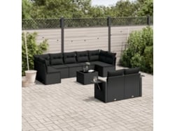 Conjunto de sofá de jardín de 10 piezas con cojines en mimbre sintético negro de DKD Home Decor