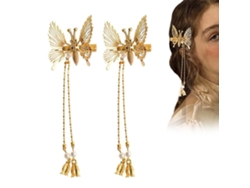 2pcs Pinza Para Cabello Mariposa Con Borla Elegante Clip Lateral Antiguo De Metal Para Mujeres Y Niñas