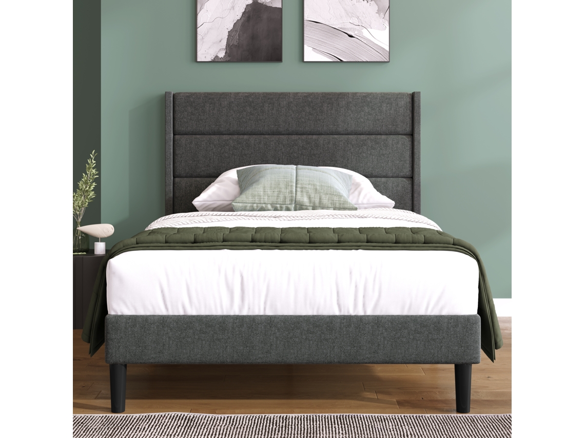 Cama tapizada de lino de 90 x 200 cm, estilo contemporáneo, color gris