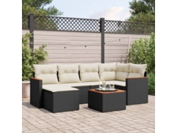 Conjunto de sofá de jardín de 7 piezas con cojines, ratán negro, Dkd Home Decor