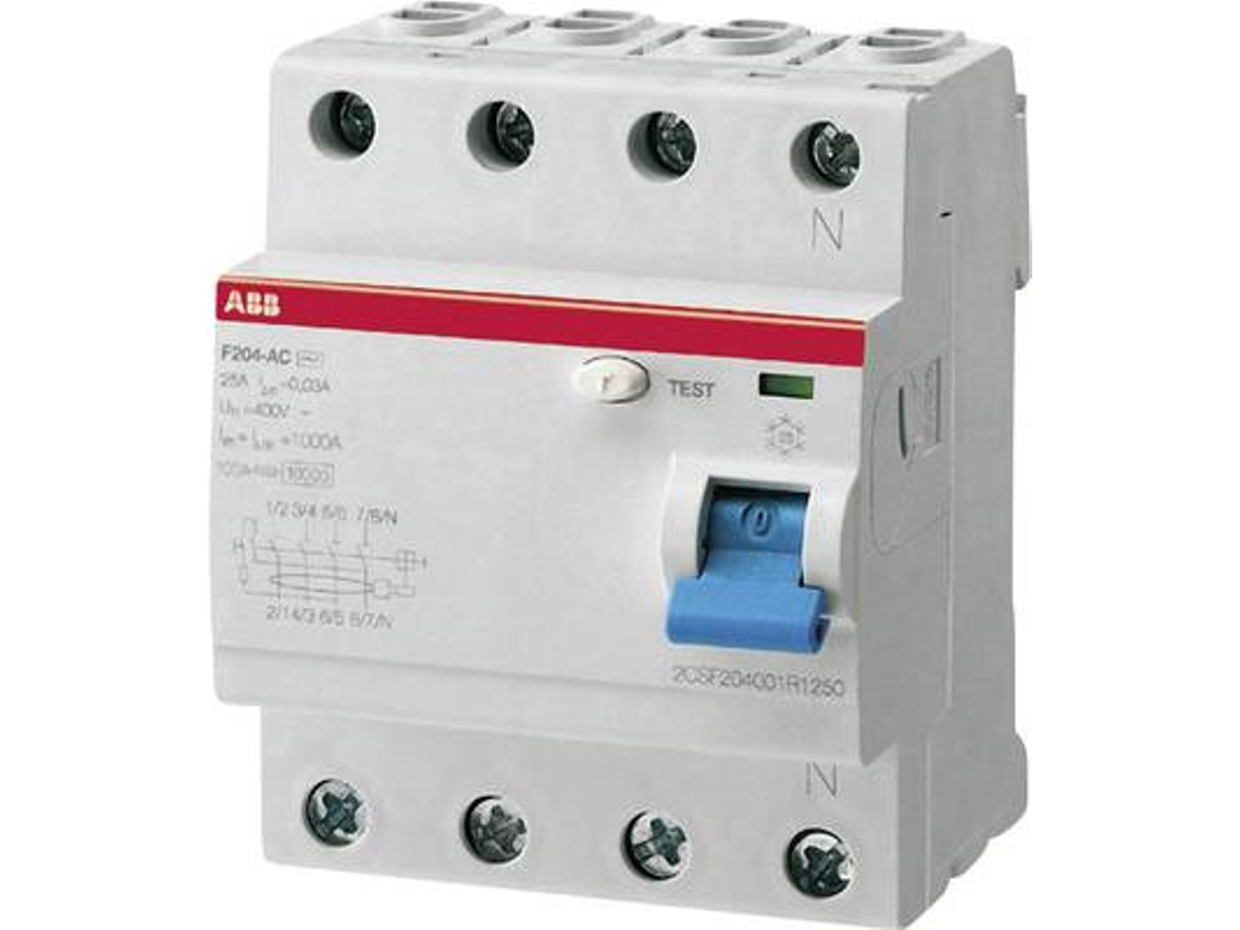 Disyuntor Fi de 4 polos, 25 A, 230 V/CA, 400 V/CA, 2csf204101r1250 Abb (2csf204101r1250)