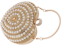 Bolsa De Mão Feminina Em Formato De Coração, Decorada Com Cristais Dourados, Em Poliéster E Metal, Ideal Para Ocasiões Formais E Casamentos.