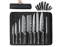 Juego de cuchillos de cocina de 10 piezas, acero inoxidable, mango ergonómico, ecológico, negro OEM