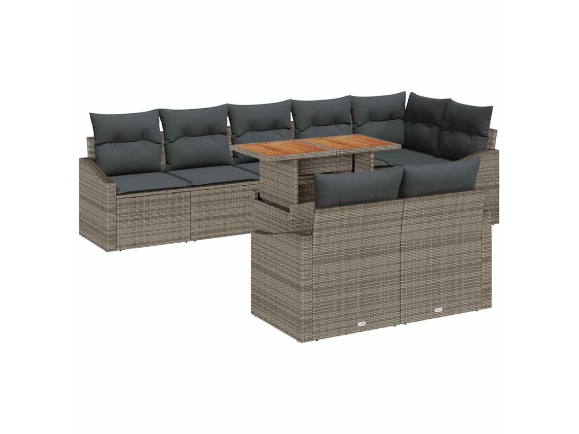 Maison Exclusive - Conjunto de sofá de jardín de 9 piezas con cojines, gris y marrón