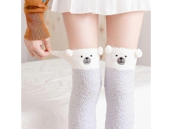 Calcetines suaves de lana coral hasta la rodilla, ideales para el invierno, para niñas y mujeres. Calcetines de rayas con estampados de animales, pelusas y dibujos animados.