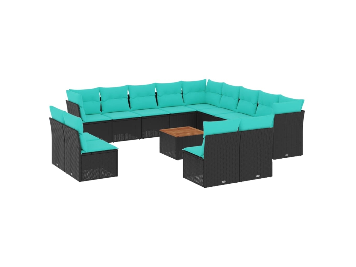 Maison Exclusive - Set De Sofás De Jardín Y Cojines 14 Pzas Ratán Sintético Negro