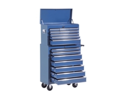 Carro de taller Veltrix azul con cajones y compartimentos.