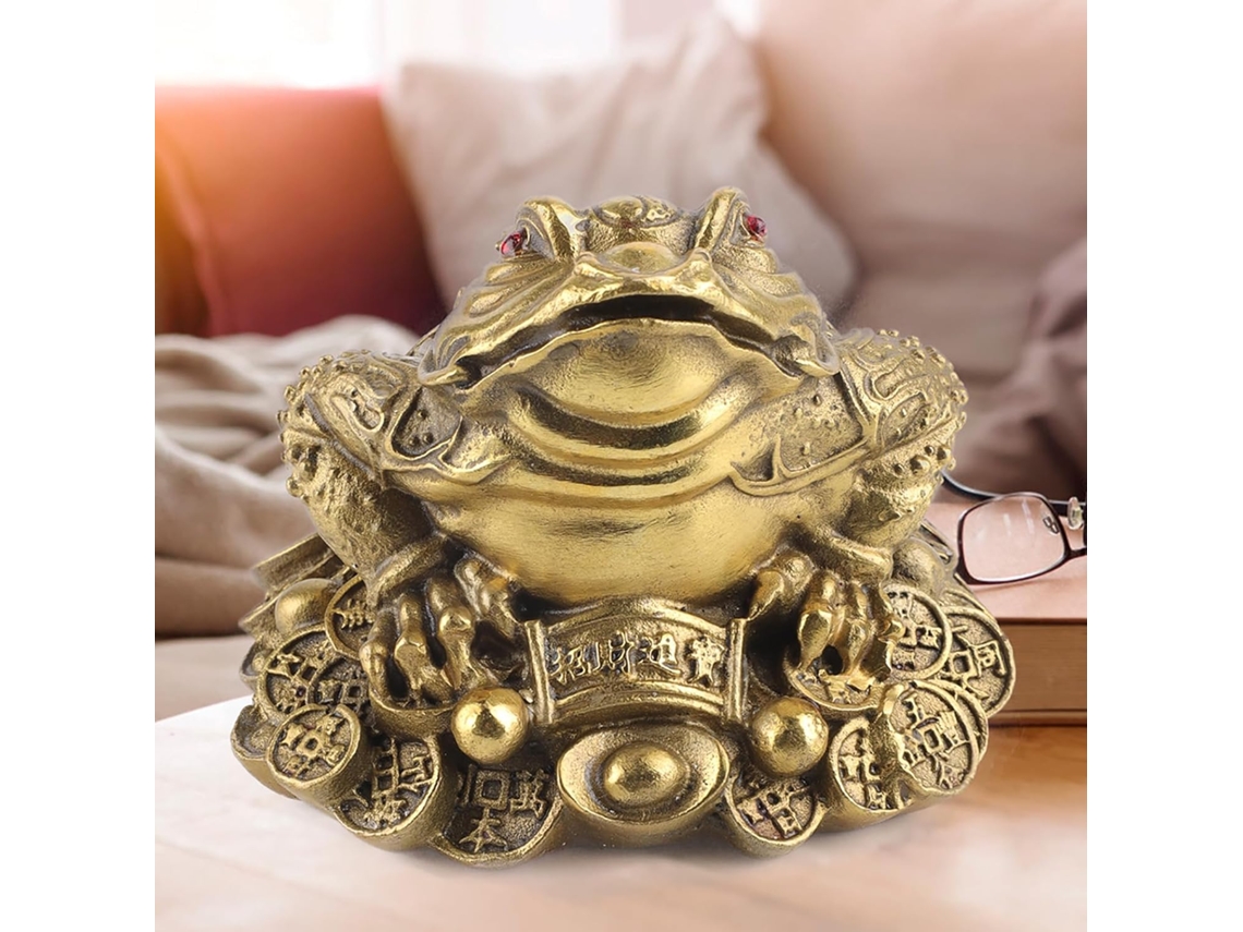 Estátua refinada de Latão Cryfokt com um sapo dourado, amuleto da sorte para negócios prósperos, para decoração de casa.
