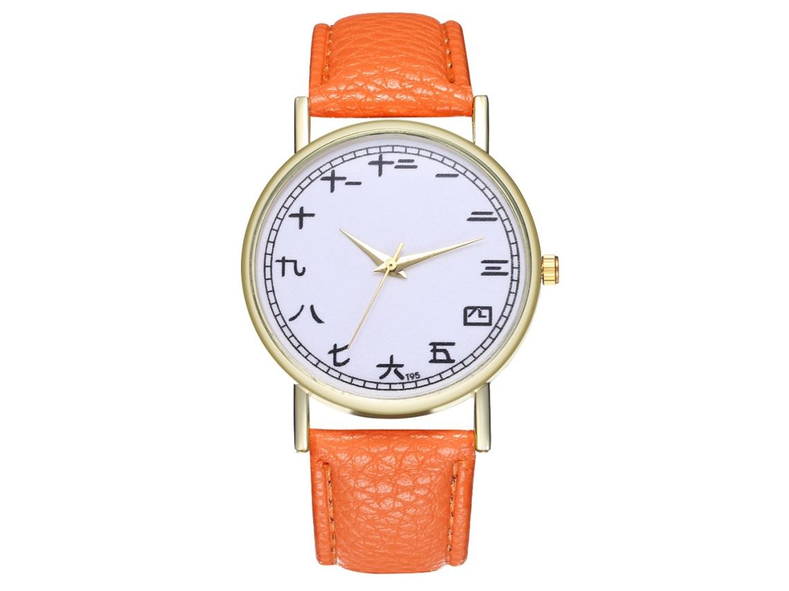 Reloj De Pulsera Para Mujer De Moda Con Correa De Cuero Pu Dial Redondo Analógico Cuarzo (naranja)