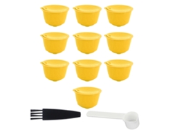 Kit de cafetera con cápsulas reutilizables y filtro para Dolce Gusto (amarillo, 10 cápsulas, 1 cuchara y 1 cepillo)