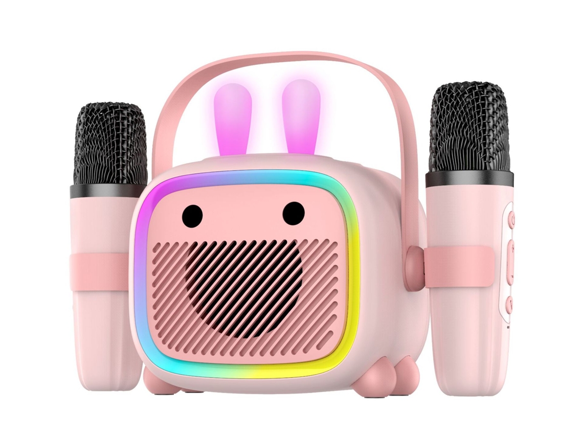 Máquina De Karaoke Infantil / Con 2 Micrófonos Inalámbricos/altavoz Bluetooth, Versión De Dibujos Animados (rosa) Czhhmart