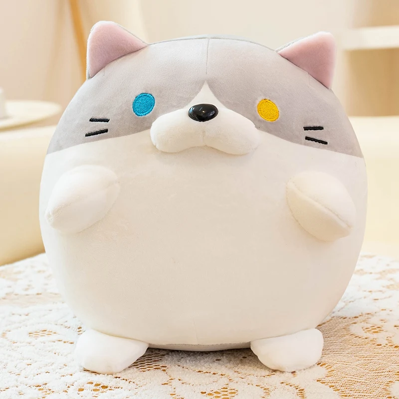 Precioso peluche de gato, muñeco de gato redondo y regordete MDUG (gris, 20 cm)