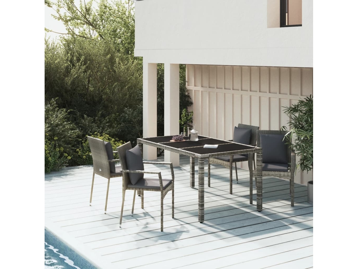 Juego de comedor de jardín de 5 piezas DKD Home Decor con cojines de mimbre gris