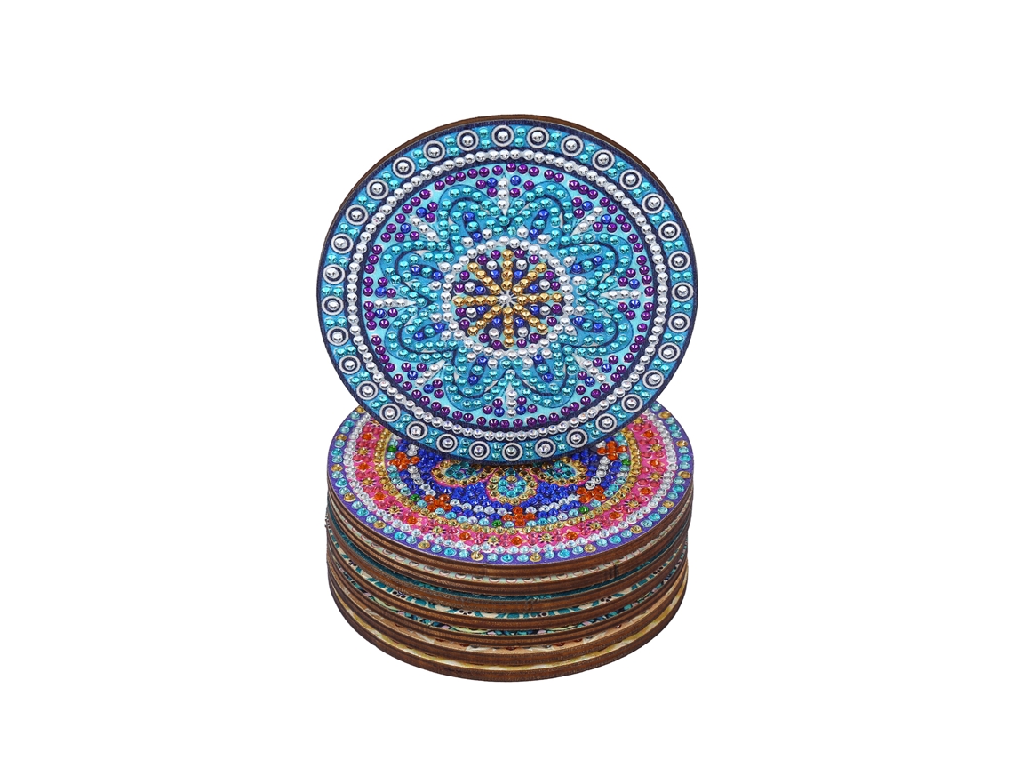 Juego de 8 posavasos de cerámica con diseño de pintura de diamantes navideña.