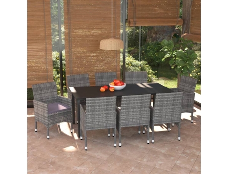 Conjunto 9 de muebles jardín VIDAXL con cojines ratán sintético gris